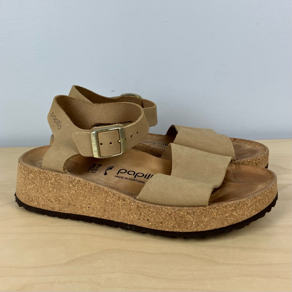 Birkenstock Papillio Women’s Size 37 / 6.0 Glenda Light Tan Leather Sandals - Picture 2 of 12